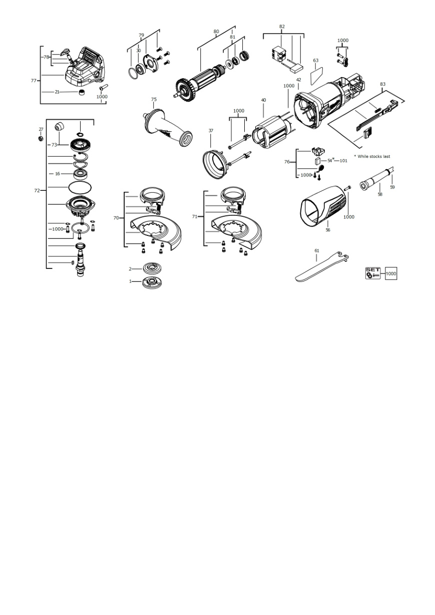 Взрыв-схема Угловая шлифовальная машина Milwaukee AG1000-125EK D-SET
