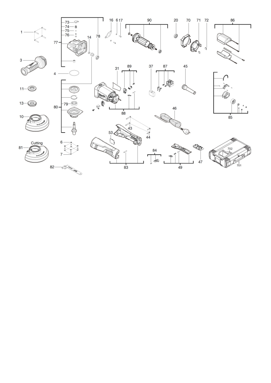 Взрыв-схема Угловая шлифовальная машина Milwaukee AGV13