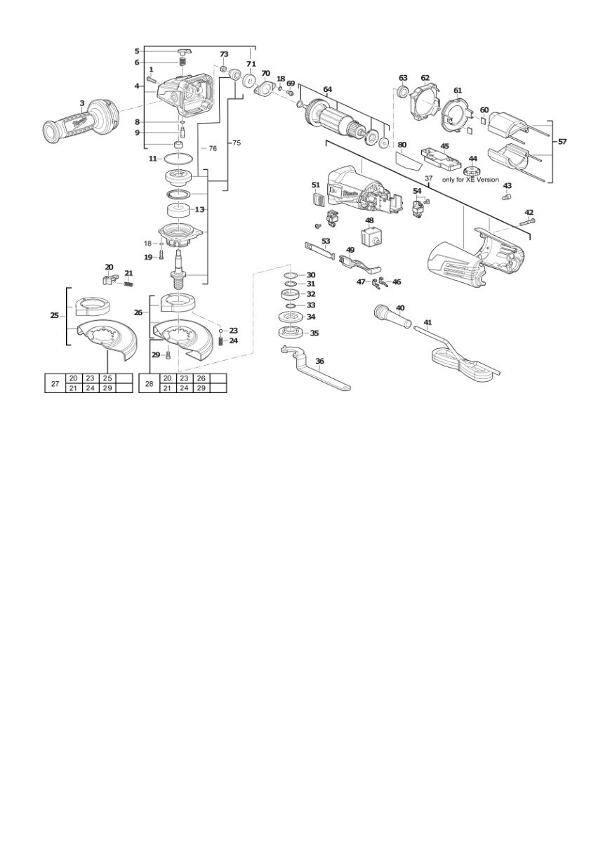 Взрыв-схема Угловая шлифовальная машина Milwaukee AGV15-125XC DEG-SET