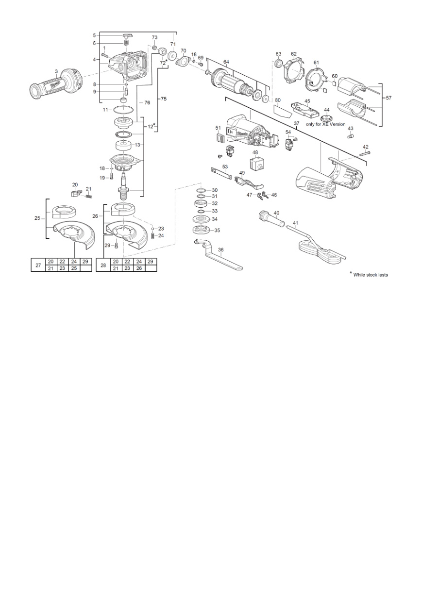 Взрыв-схема Угловая шлифовальная машина Milwaukee AGV15-125XE DEG-SET