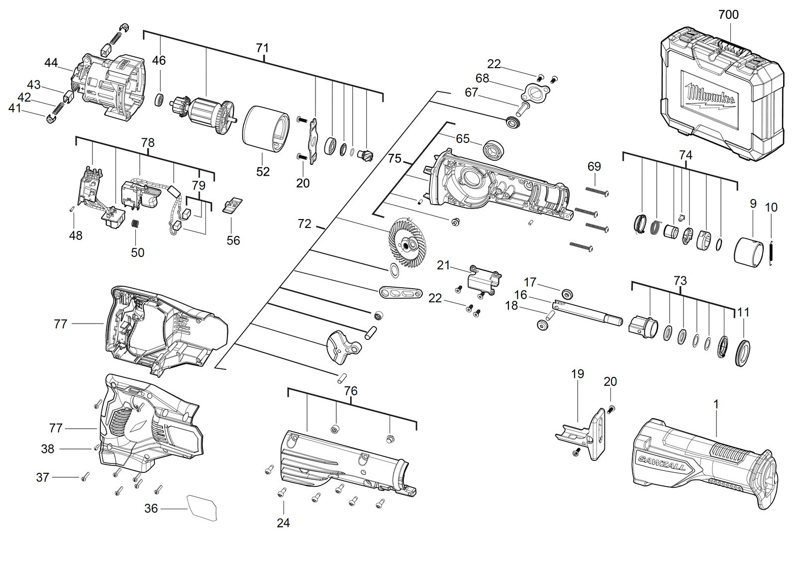 Взрыв-схема Пила Milwaukee M 18BSX-402C GB2