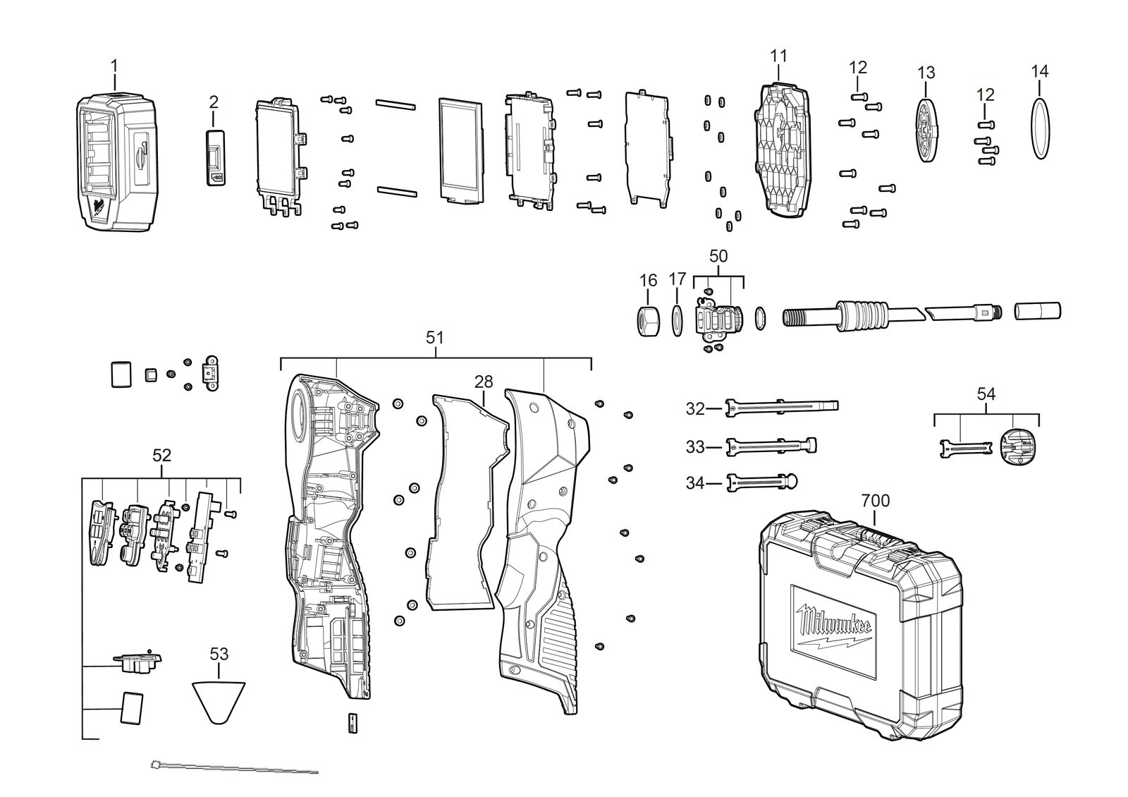 Взрыв-схема Инспекционная камера Milwaukee M12360IC12-0C