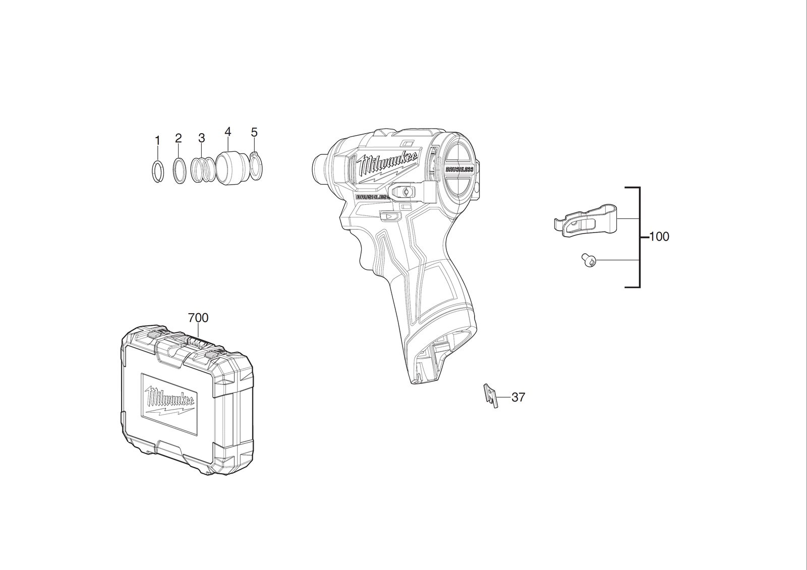 Взрыв-схема Импульсный винтовёрт Milwaukee M12BLIDRC-0