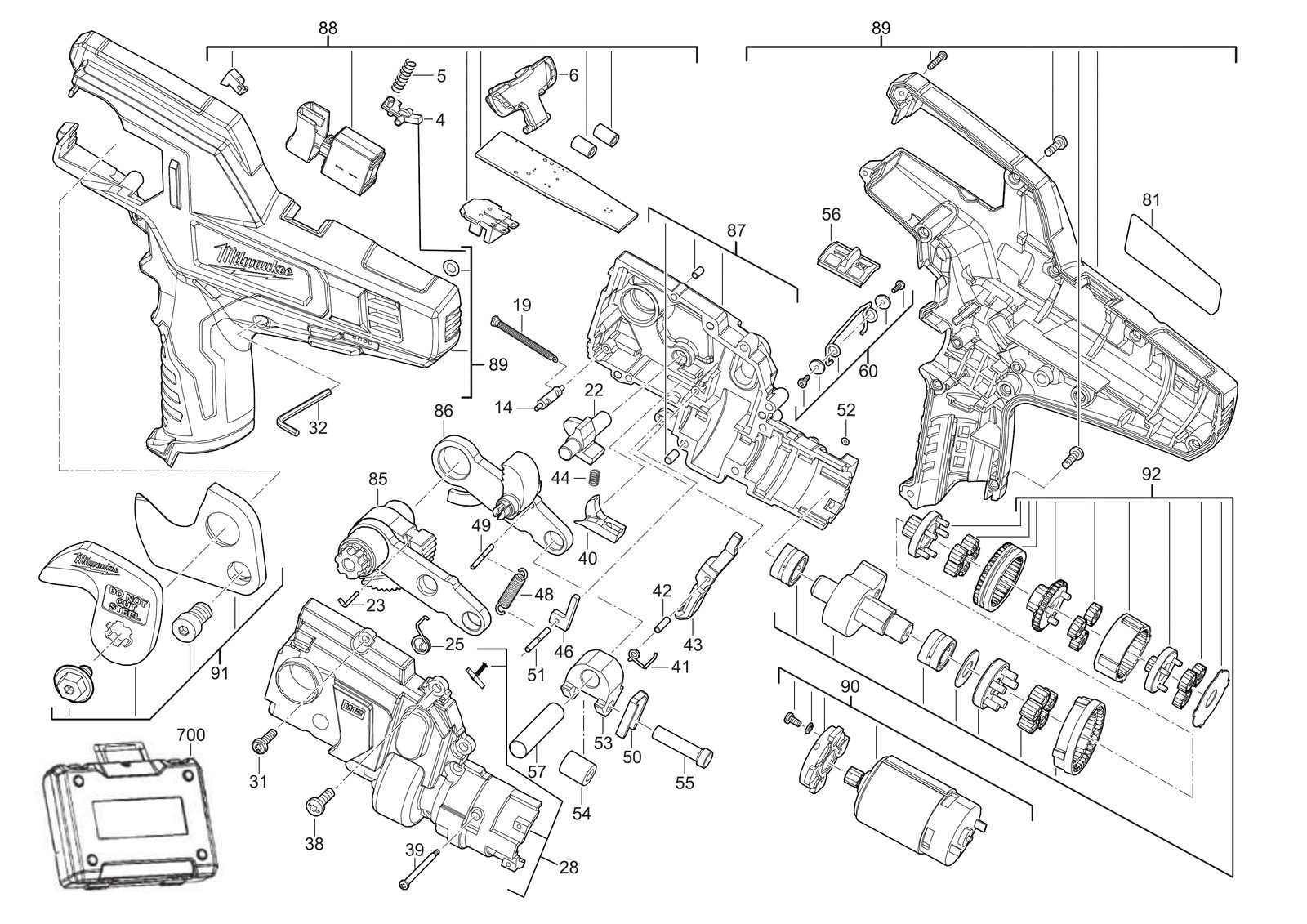 Взрыв-схема Пила Milwaukee M12CC-0