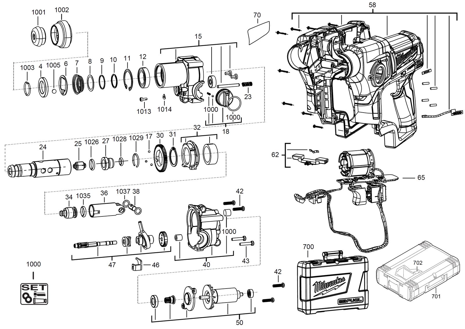 Взрыв-схема Перфоратор Milwaukee M12CH-402C