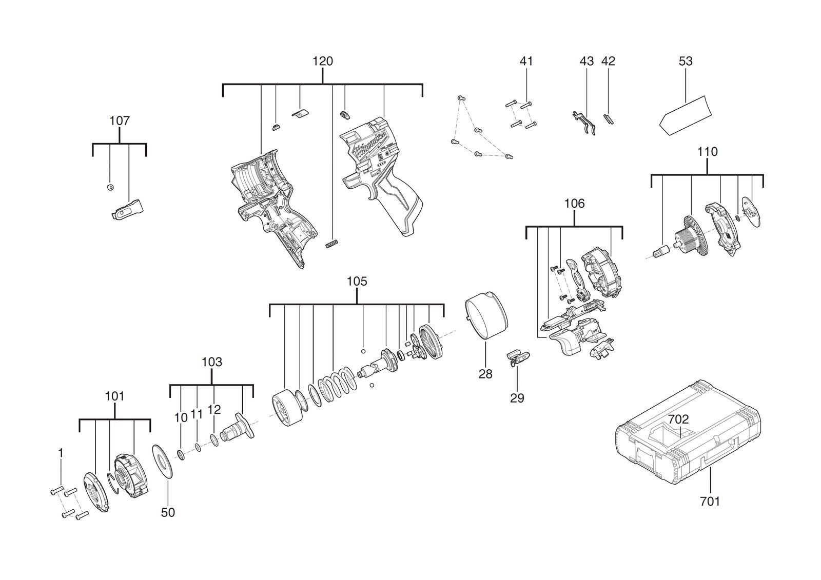 Взрыв-схема Гайковёрт Milwaukee M12FCIWF12G3-502X