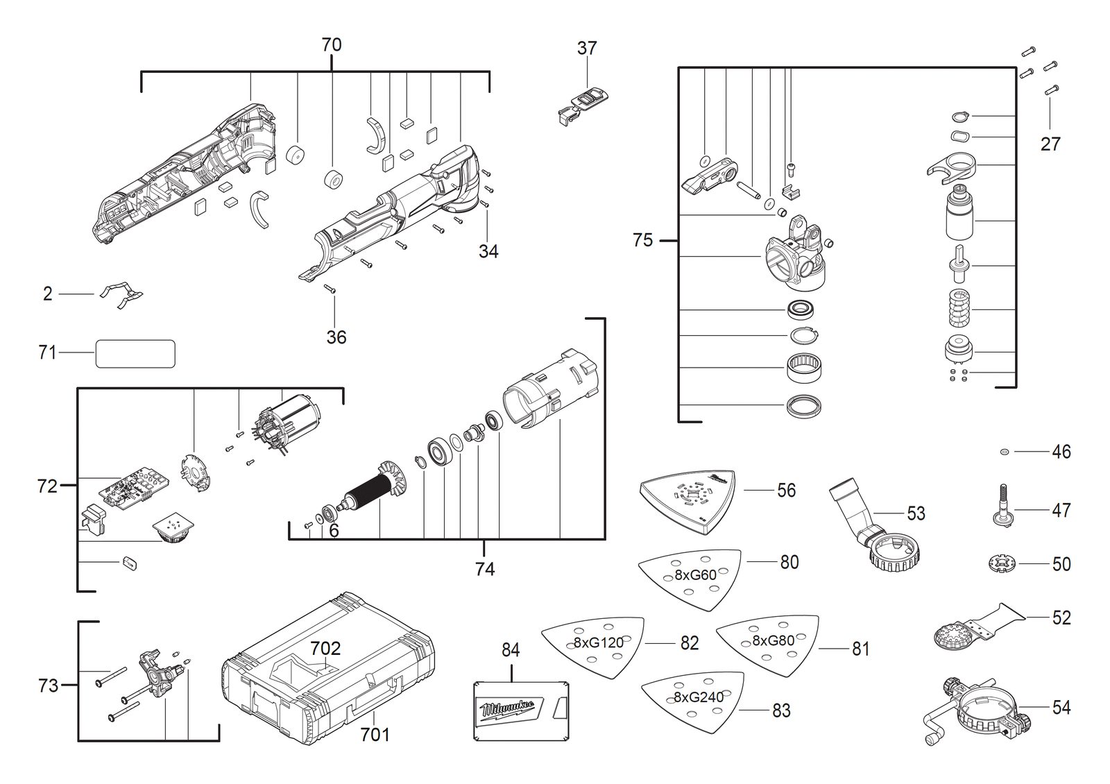 Взрыв-схема Мультитул Milwaukee M12FMT-0