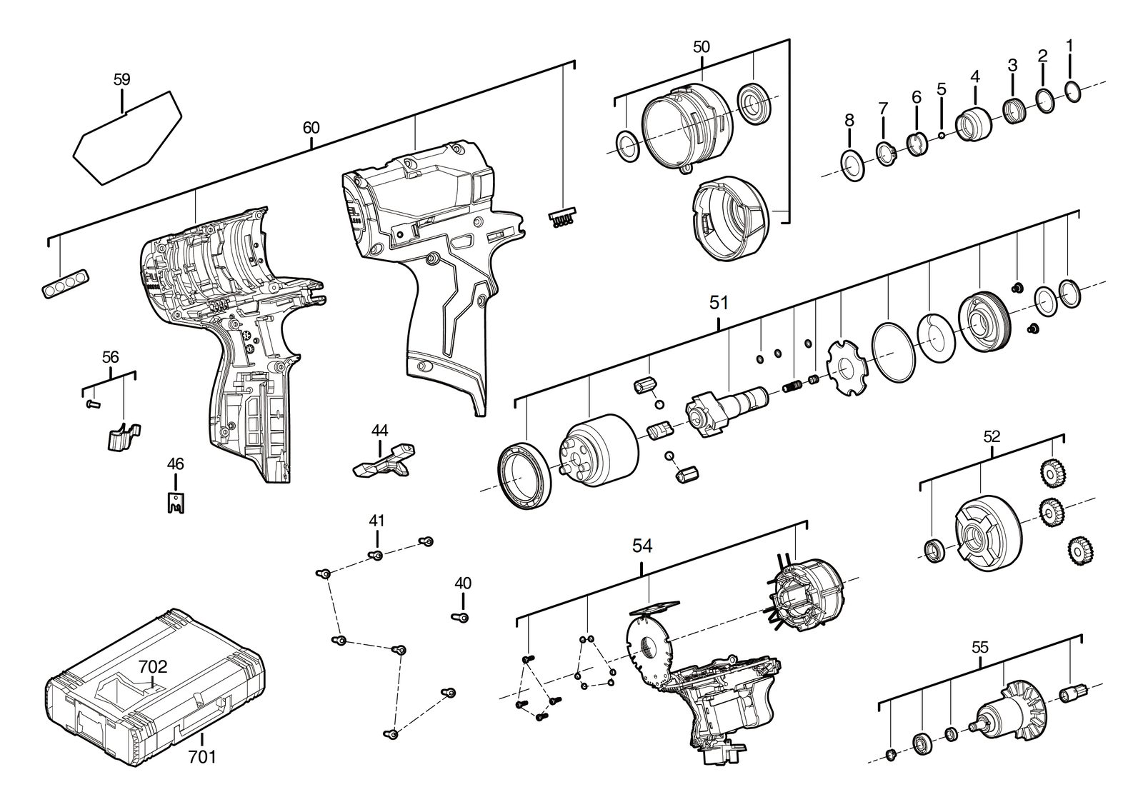 Взрыв-схема Импульсный винтовёрт Milwaukee M12FQID-202X IN2