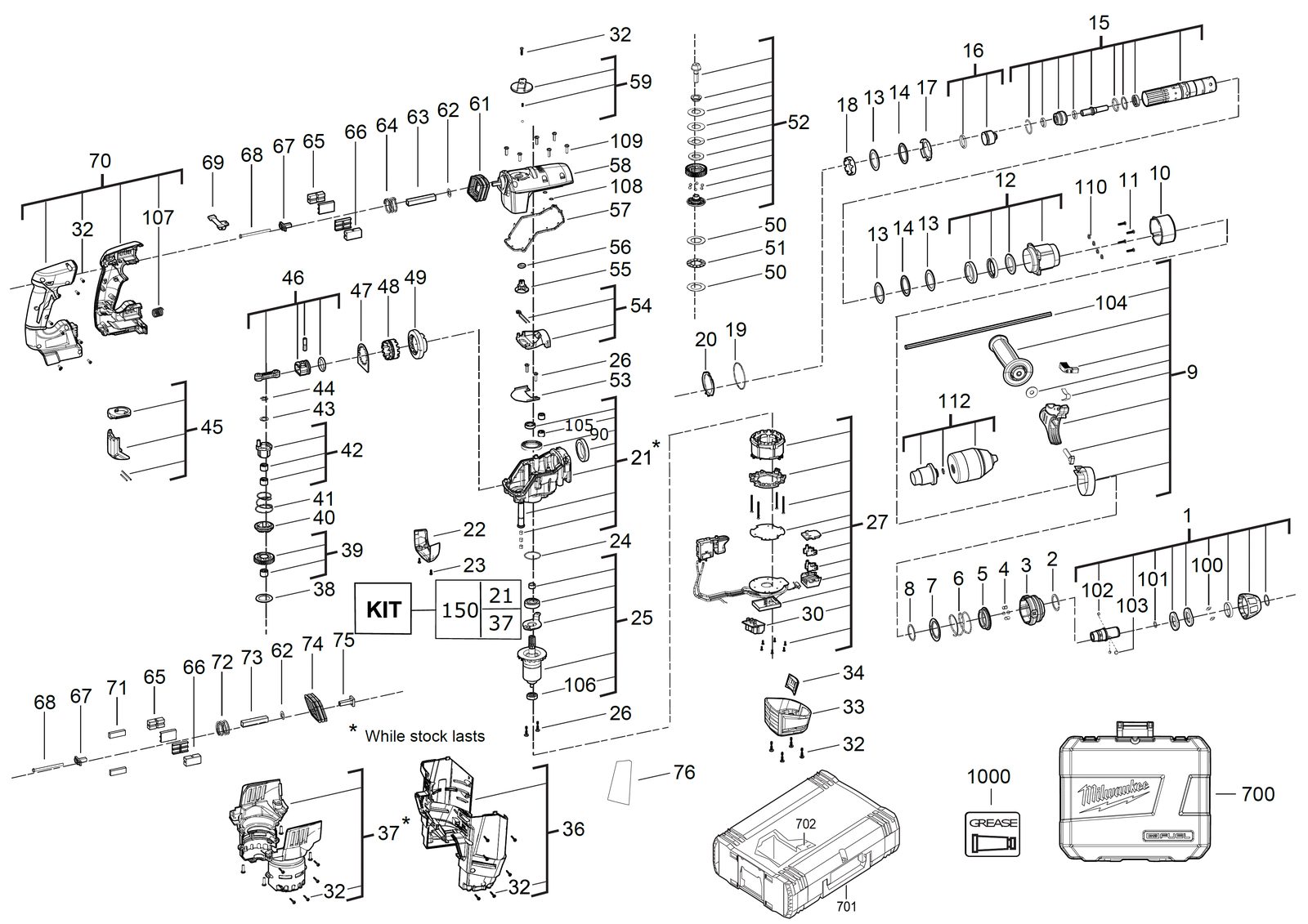 Взрыв-схема Перфоратор Milwaukee M18CHPX-0