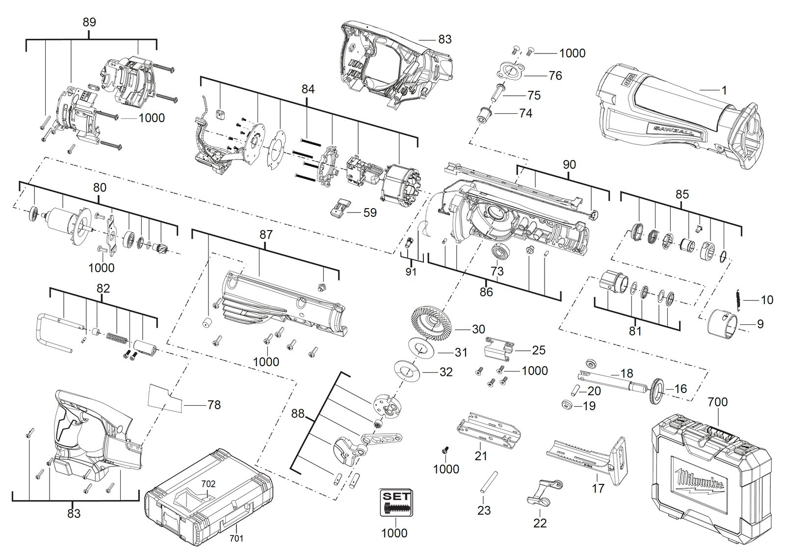 Взрыв-схема Пила Milwaukee M18CSX-0X