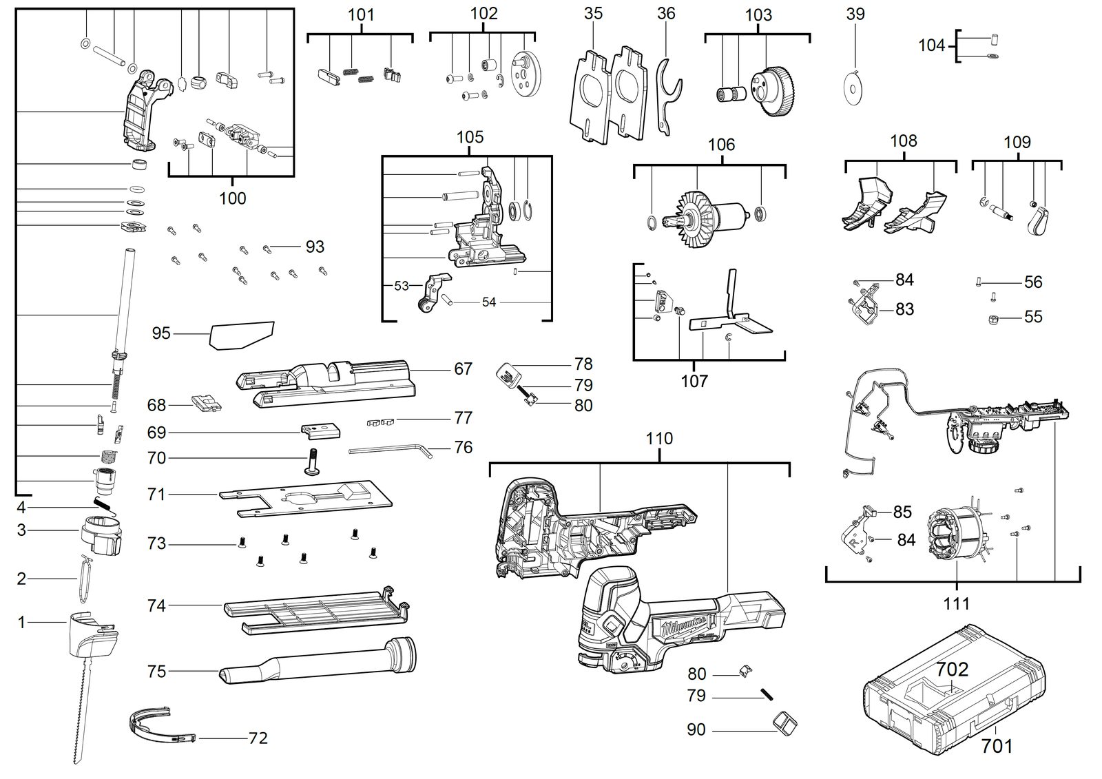 Взрыв-схема Лобзик Milwaukee M18FBJS-0