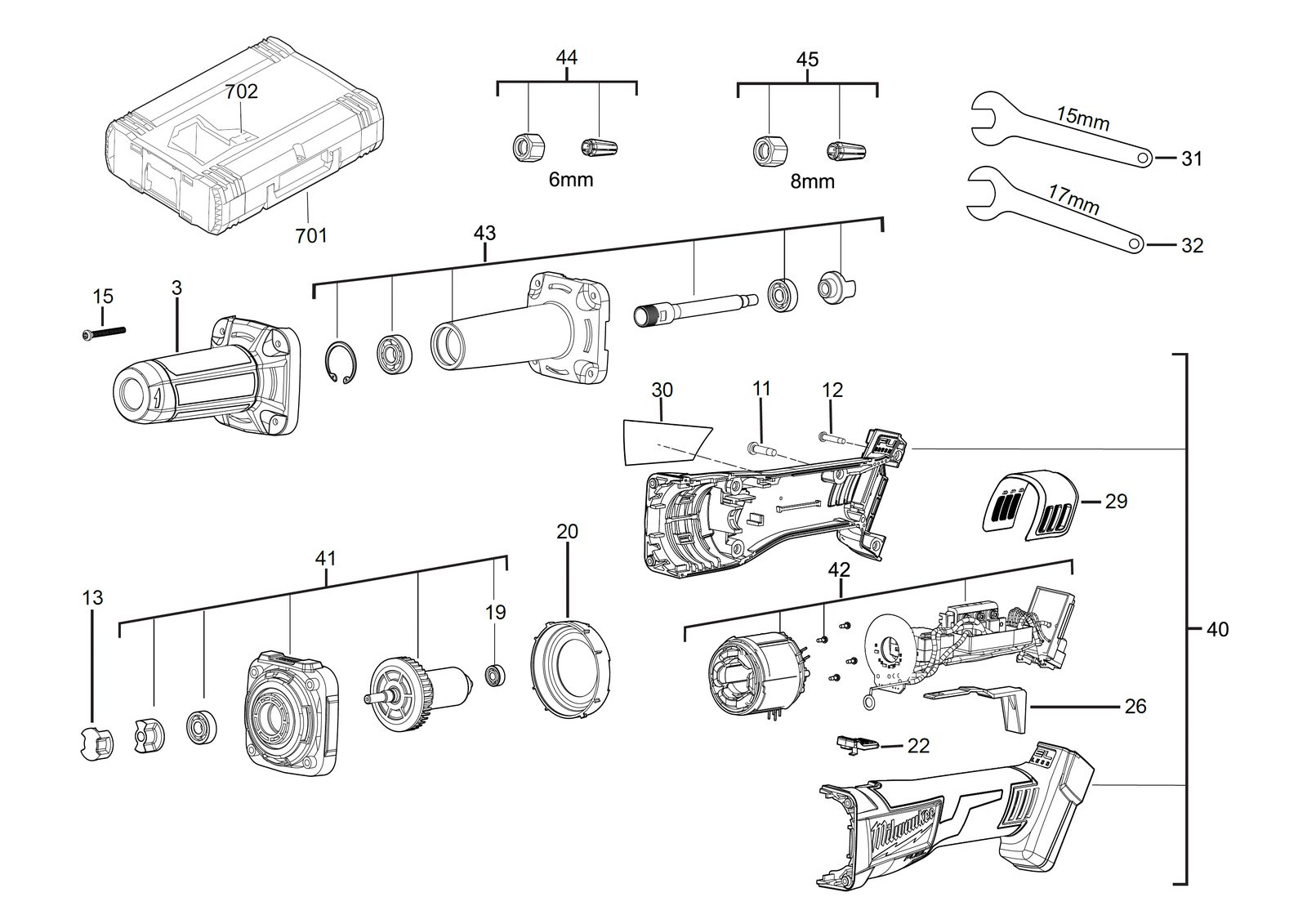 Взрыв-схема Шлифовальная машина Milwaukee M18FDG-0
