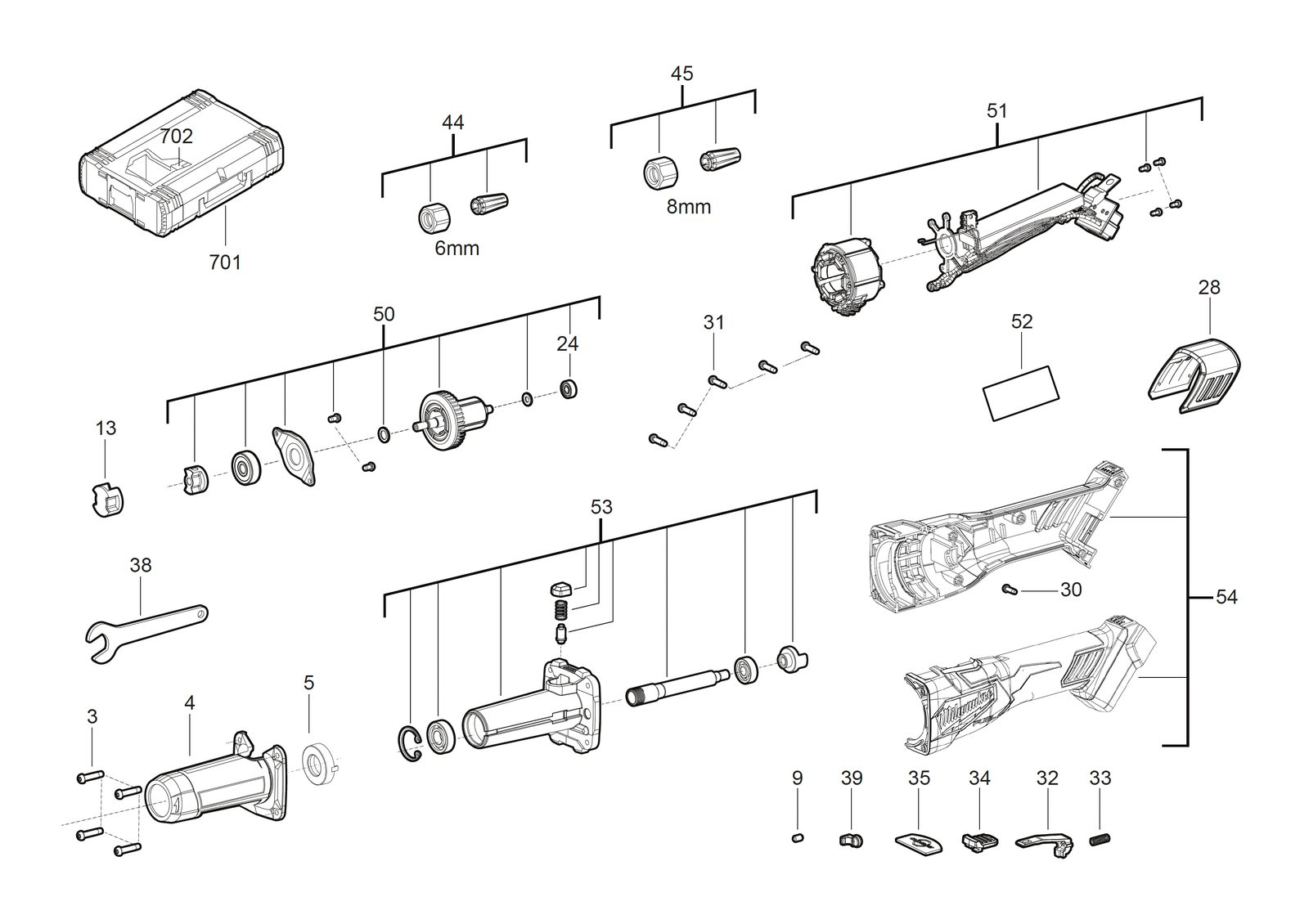 Взрыв-схема Шлифовальная машина Milwaukee M18FDGRB-0X