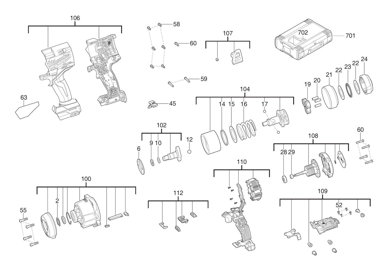 Взрыв-схема Гайковёрт Milwaukee M18FHIW2F12-0X