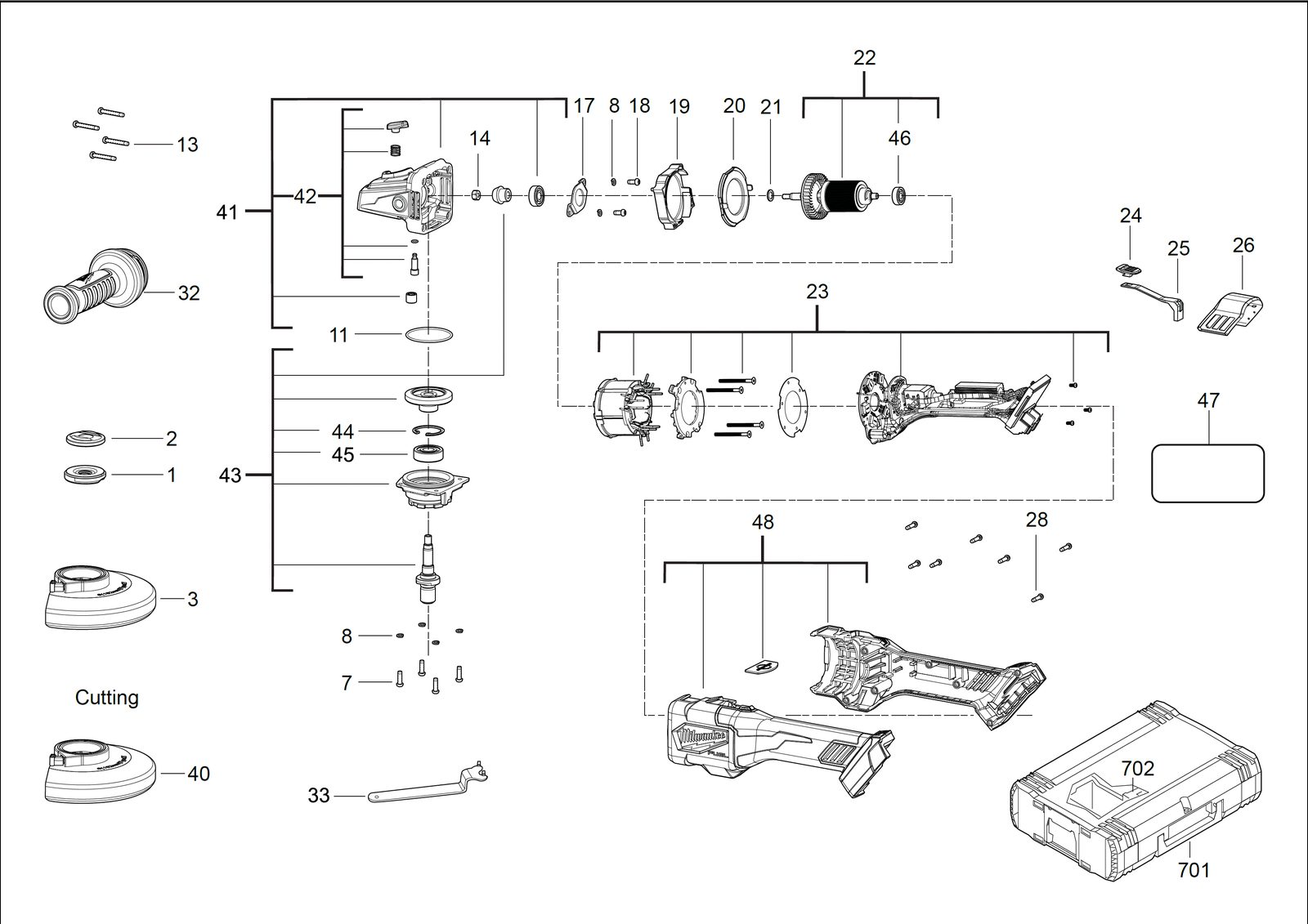 Взрыв-схема Угловая шлифовальная машина Milwaukee M18FHSAG125XB-0