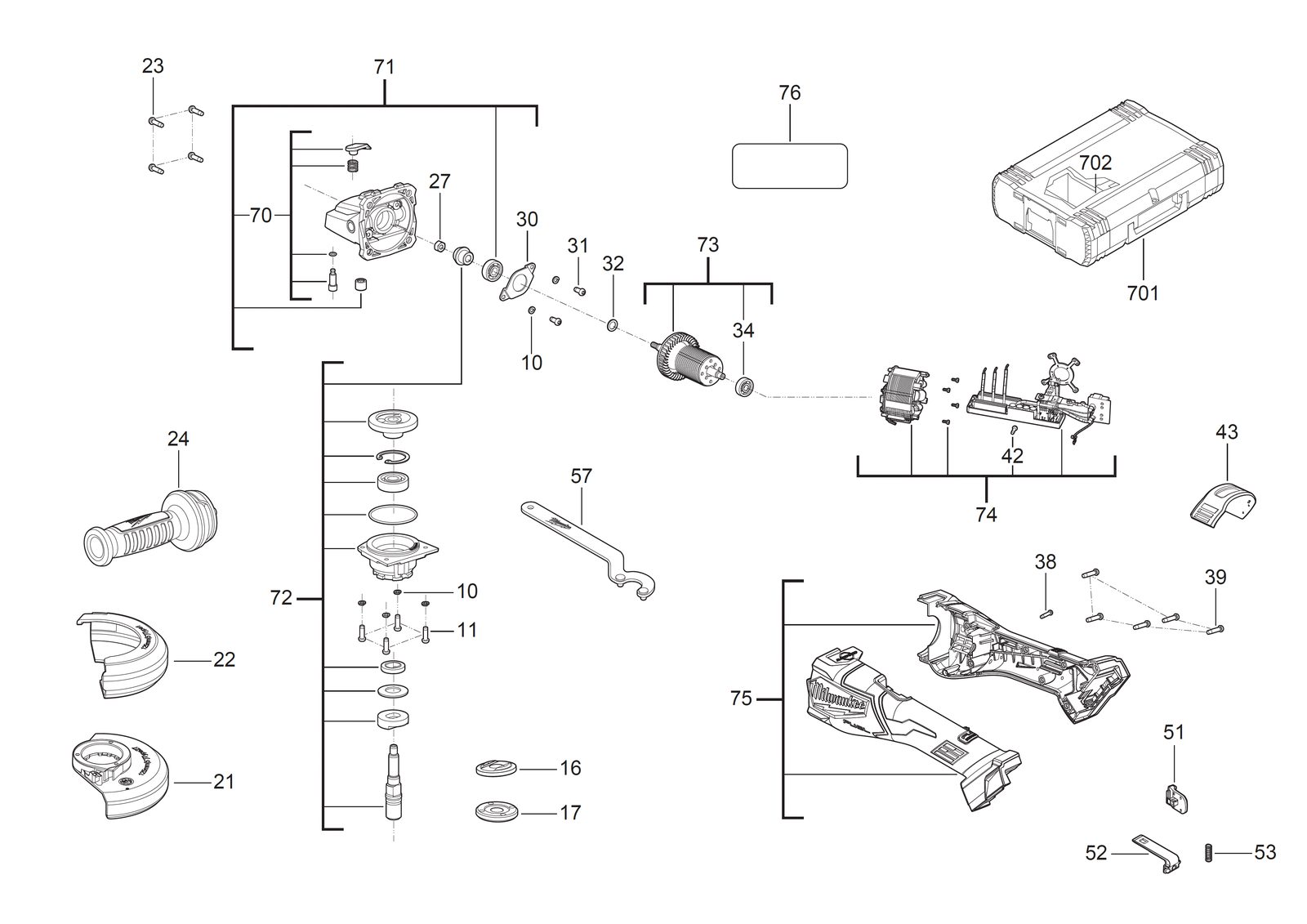 Взрыв-схема Угловая шлифовальная машина Milwaukee M18FHSAG125XB2-552X