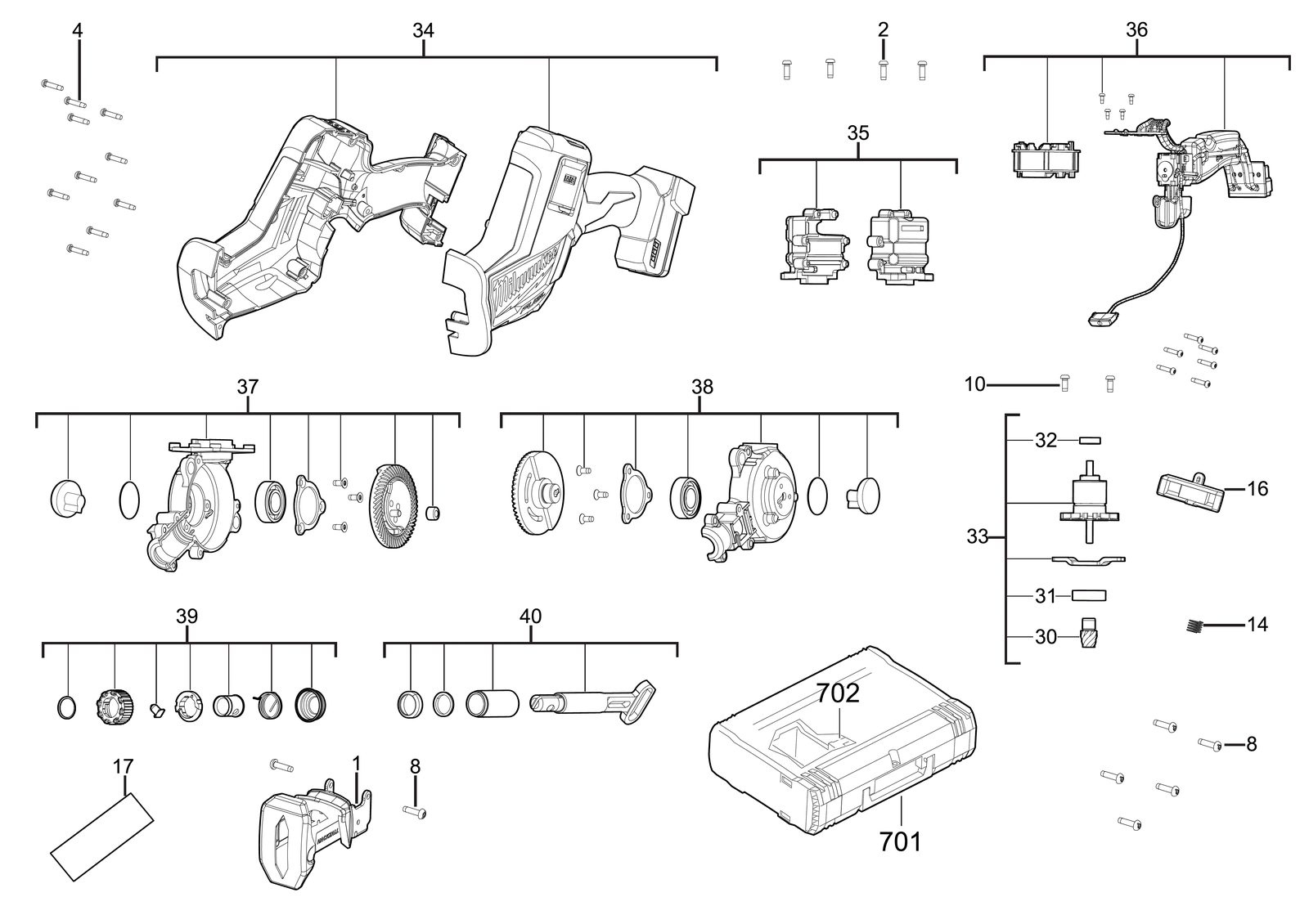 Взрыв-схема Сабельная пила Milwaukee M18FHZ-0X