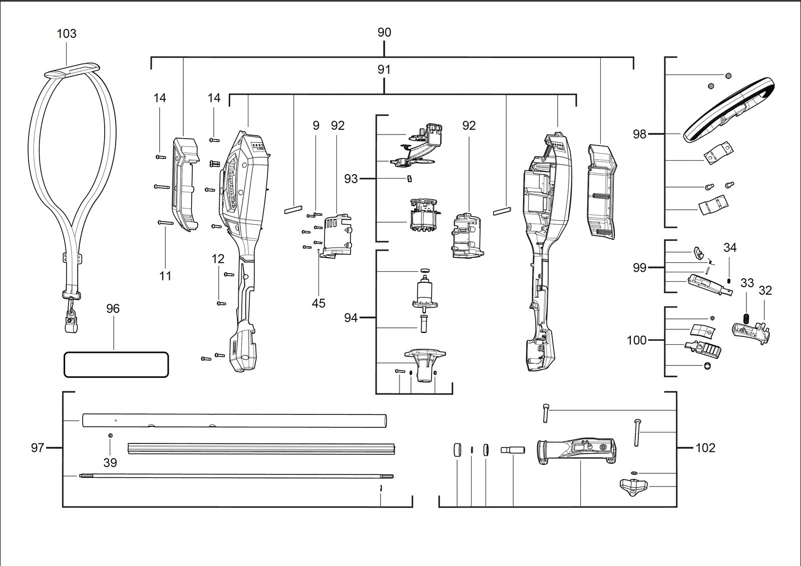 Взрыв-схема Садовый инструмент Milwaukee M18FOPHLTKIT-0