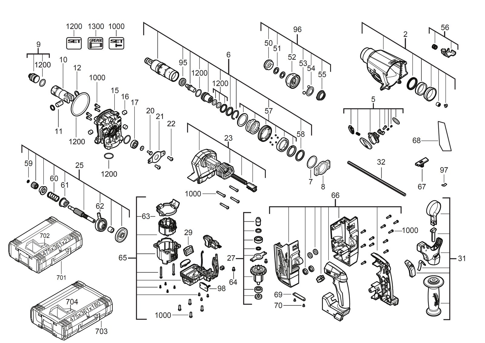 Взрыв-схема Перфоратор Milwaukee M18ONEFH-0X