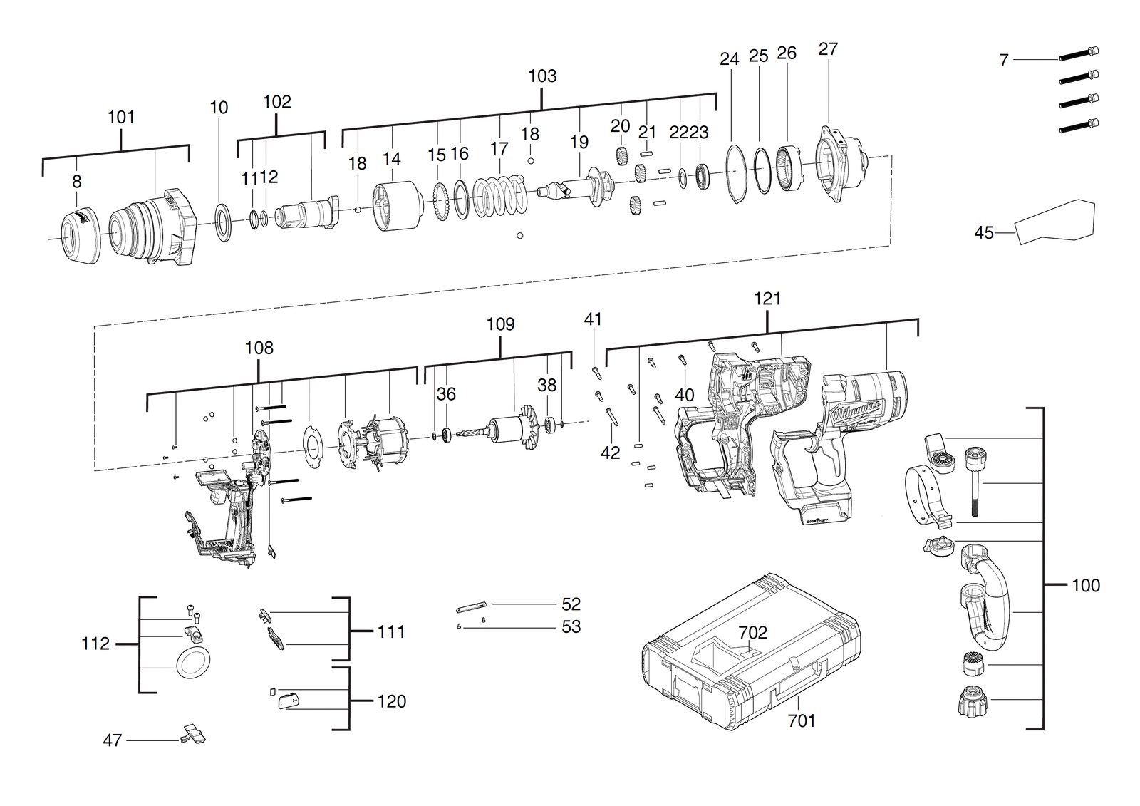 Взрыв-схема Гайковёрт Milwaukee M18ONEFHIWF1-802X GB2