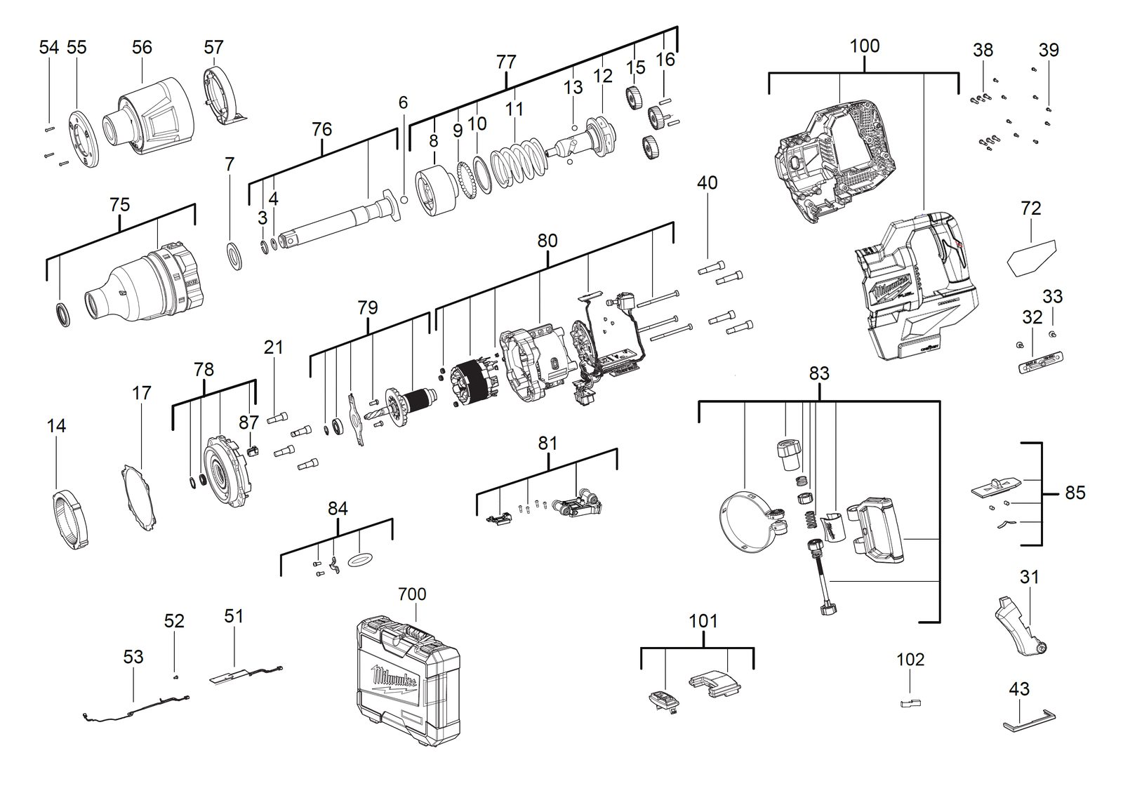 Взрыв-схема Гайковёрт Milwaukee M18ONEFHIWF1D-121CUK