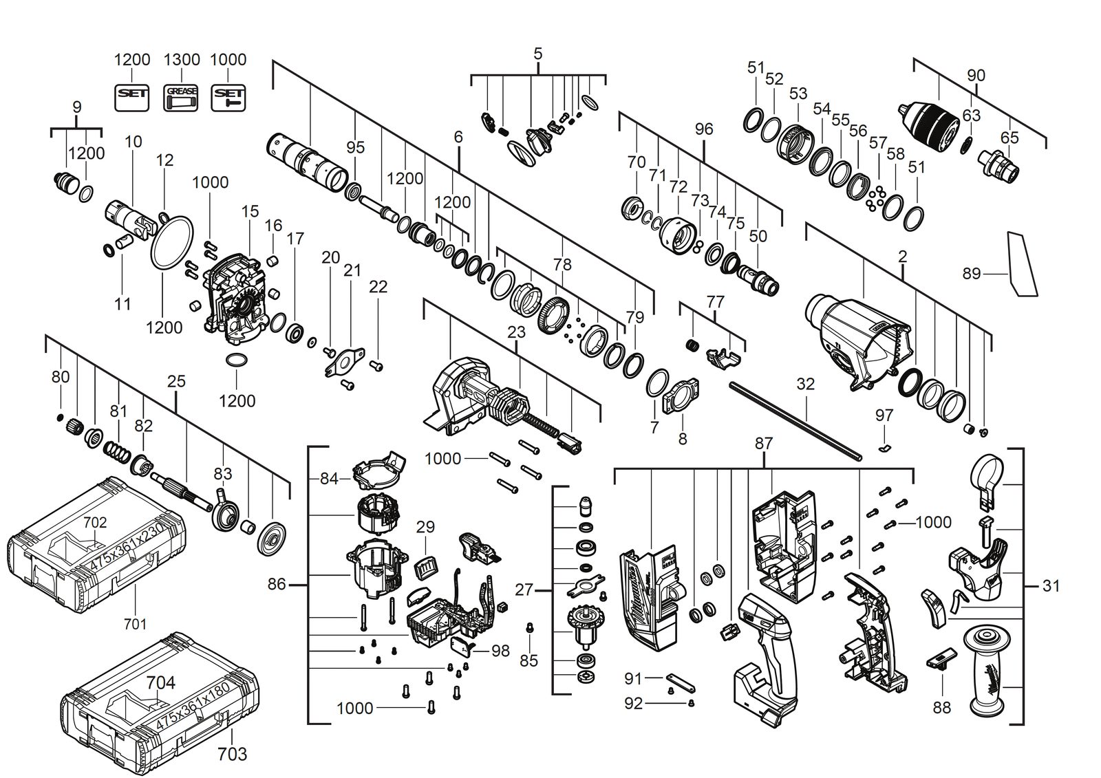 Взрыв-схема Перфоратор Milwaukee M18ONEFHX-552C