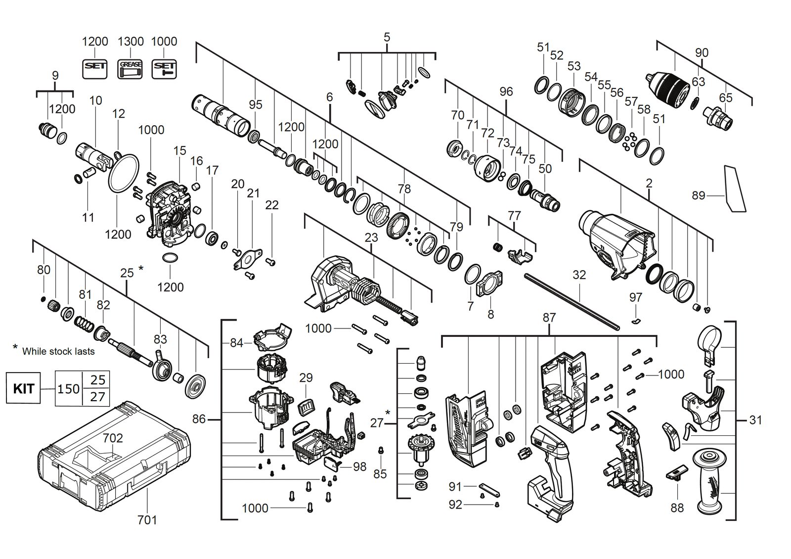 Взрыв-схема Перфоратор Milwaukee M18ONEFHX-552X
