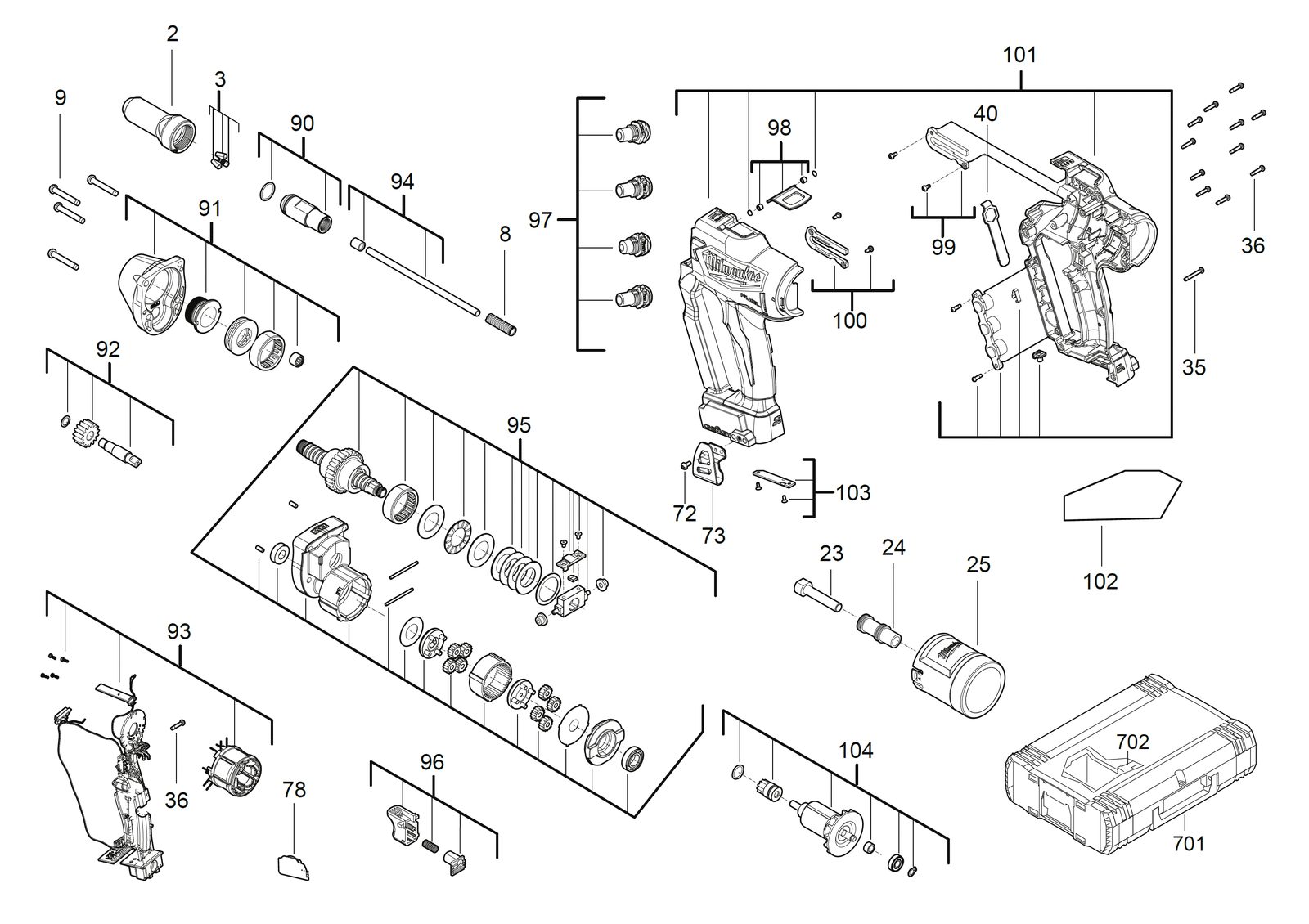 Взрыв-схема Заклёпочник Milwaukee M18ONEFPRT-202X